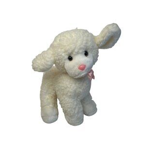 Mary Meyer Vintage White Lamb Plush Stuffed Animal With Pink Bow 8" Soft Toy